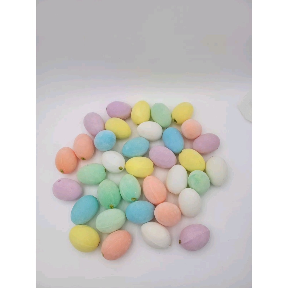 Set Of 36 Flocked Decorative Pastel Easter Eggs Soft Flocked Plastic Vintage
